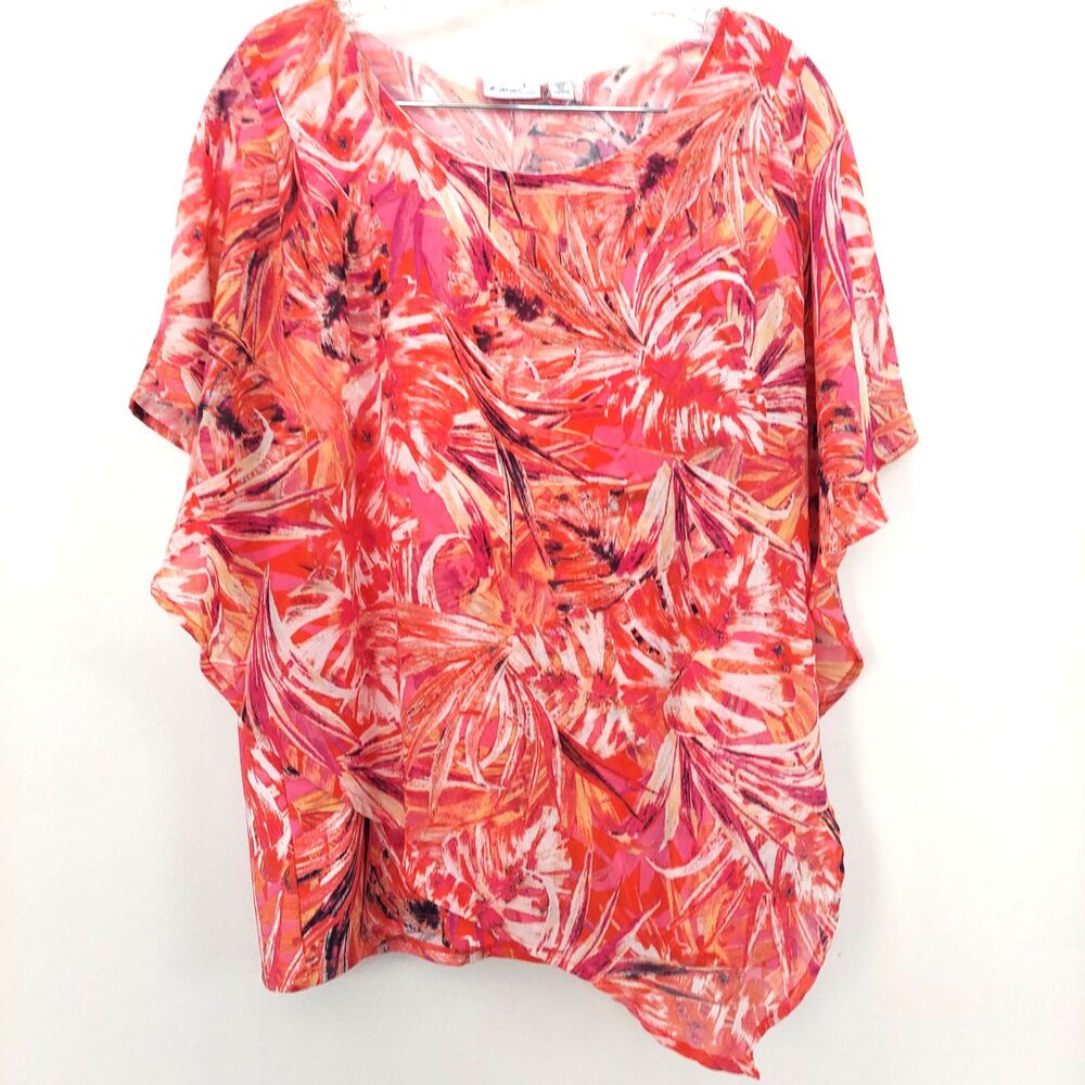 Kim Rogers Poncho Top XL Pink Orange Waterfall Asymmetric